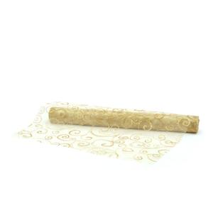Organza Fabric Glitter Swirl Wrap 47cmx10m - Cream/Gold