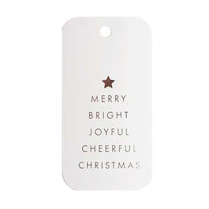 Gift Tag Merry Script 95mmx50mm (350gsm) Pk/20 - White/Silver