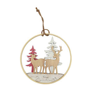 Christmas: Nordic Wooden Xmas Reindeer and Trees Hanger 20Lx1Wx20Hcm - Multi