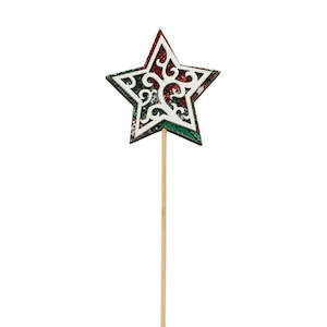 Christmas: Nordic Wooden Xmas Star Pick 7Wx7Hx31Lcm Pk/12 - Multi