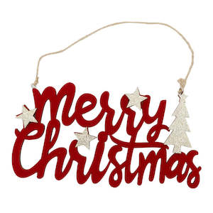 Nordic Wooden Merry Christmas Hanger 22Lx0.9Wx11.8Hcm - Red/Natural