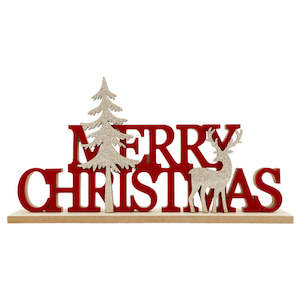 Nordic Wooden Merry Christmas Stand 35Lx4.5Wx18.5Hcm - Red/Natural