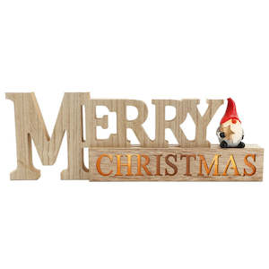 Nordic Wooden Merry Christmas with LED 38.3Lx3Wx13.3Hcm - Natural/Multi