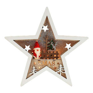 Christmas: Nordic Wooden Xmas Star with LED 27Lx4.7Wx25.5Hcm - Natural/Multi