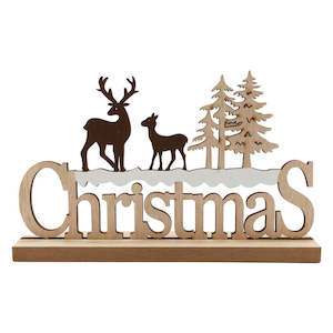 Nordic Wooden Xmas Reindeer & Trees Stand 24Lx4Wx15Hcm - Multi