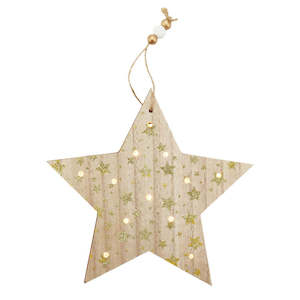 Christmas: Nordic Wooden Star Hanger with LED 22Lx3Wx21Hcm - Natural