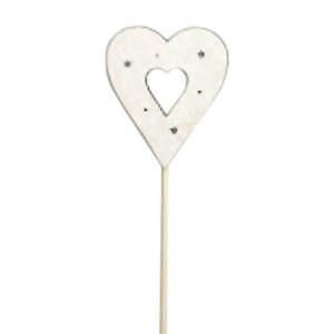 Christmas: Nordic Wooden Glitter Cut Out Heart Pick 7Wx8Hx24.5Lcm Pk/12 - White
