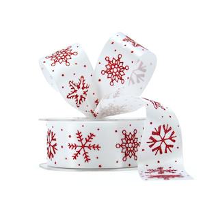 Christmas: Satin Snowflake Ribbon 38mmx10m - White/Red