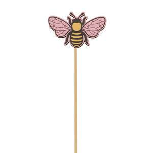 Direct: Nordic Wooden Printed Bee Pick 8Wx6Hx28Lcm Pk/12 - Pink