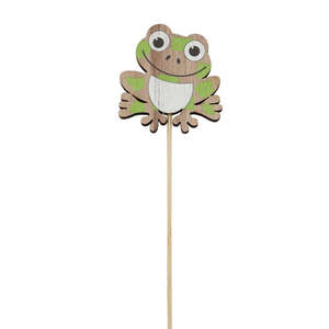 Nordic Wooden Printed Frog Pick 6Wx6.5Hx28Lcm Pk/12 - Natural/Green