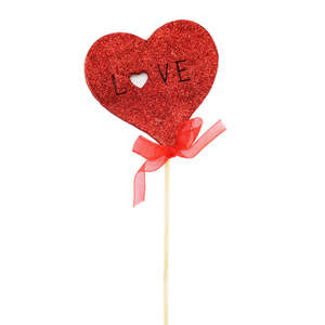 Direct: Nordic Wooden Glitter Love Heart Pick 7Wx7Hx28Lcm Pk/12 - Red