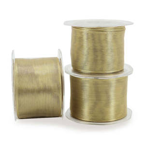 Oceans Ribbons Plain Fabric Ribbon: Nylon Excel Ribbon Wire Edge 62mmx10M - Gold