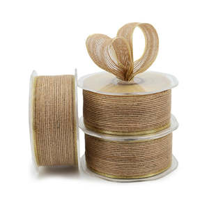 Jute Textured Ribbon Wire Edge 38mmx10M - Natural/Gold