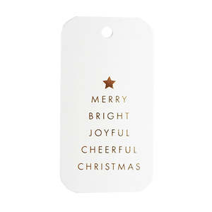 Gift Tag Merry Script 95mmx50mm (350gsm) Pk/20 - White/Gold