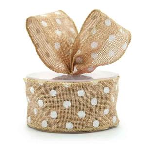 Artificial Jute Printed Dots Ribbon Wire Edge 50mmx10m - Natural