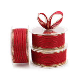 Jute Textured Ribbon Wire Edge 38mmx10M - Red/Gold