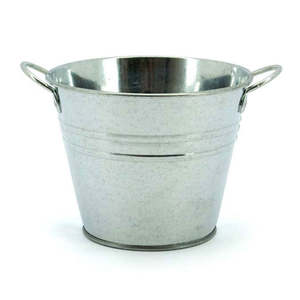 Tin Round Bucket w/Ear Handles Medium 15TDx10BDx12Hcm - Natural Silver (04-13)