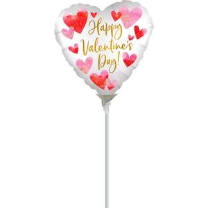 Direct: 10cm (4”) Hrt Happy Valentine's Day Satin Watercolour - White/Multi
