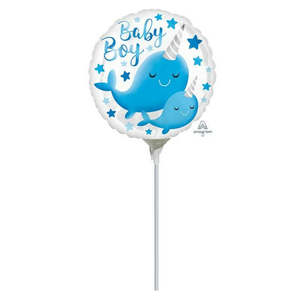 22cm (9”) Rnd Narwhal Baby Boy - Blue/White