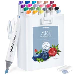 Kaala Alcohol Based Markers: Ohuhu Kaala 24 Colours Dual Tip Alcohol Markers, Basic Tones