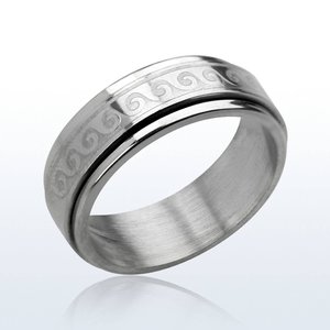 Matt Ribbed Steel Ring with Gold Edges