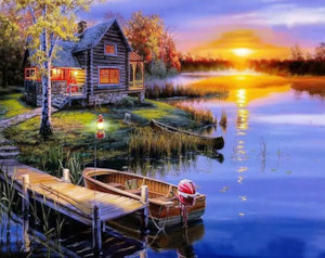 Frontpage: Paint by Number - Lake Cabin