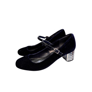 Jackets: KURT GEIGER Navy Leather Velvet Mary janes B0925