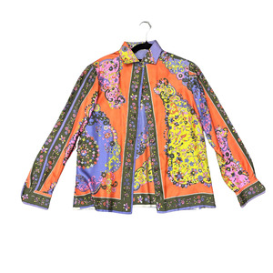 Jackets: EMILIO PUCCI Vintage Silk Purple pink Floral Shirt B0625