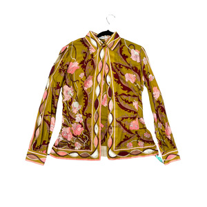 Jackets: EMILIO PUCCI Vintage Cotton Gold pink red Floral Shirt B0625