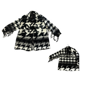 Jackets: CARRE NIOR Black White Houdstooth Wool Italian Fringe Sleeve jacket P0625