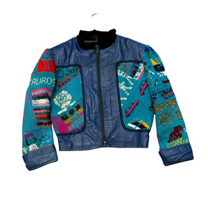 Jackets: TAUROS Vointage leather blue knotted patch Jacket P0625