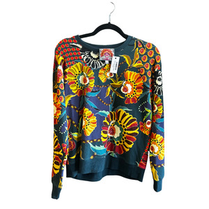 JHONNY WAS Cotton Muticolour Floral Green Sweater Y0825