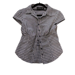 Tops: LIONESS blue white checkered button up shirt P1125