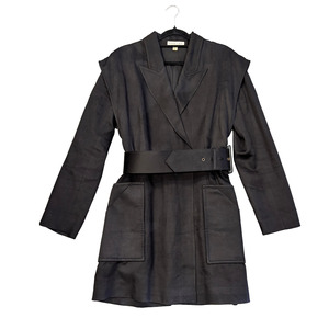 SHONA JOY Black linen belted jacket, with pocket detail P1125