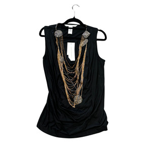 DIANE VON FURESTENBURG (new) Black SIlk Cotton SIlver gold chain tee P0625