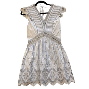 Dresses: SELF PORTRAIT blue cotton mini dress with lace and embroidary and tie back P1125
