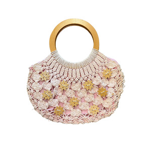 Shoes: Pink Wooden handle Crochet Star bag R1025
