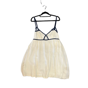 Dresses: GRAB DENIM Cream Navy Trim silk Mini Dress R1225