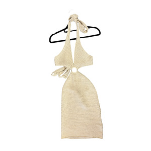 MOOLOOLA Beige knitted cut out halter mini dress B0326