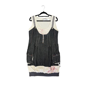 WE...LOVE Grey cream layered Style Red detrail Midi dress Y1225