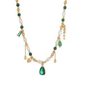 Necklaces: Old money crystal necklace - green