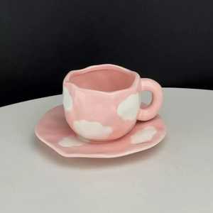 Artistic Homeware: Handmade clay mug - Pink Sky with saucer