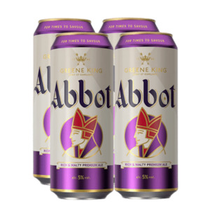 United Kingdom England: Greene King Abbot Ale 5.0% 500ml Can - 4 Pack