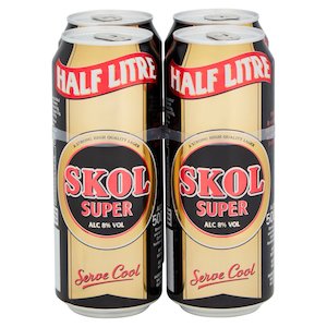 Skol Super 8% Strong Lager  Can 500ml - 4 Pack