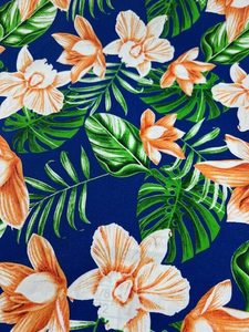 IP76 – Island Prints – Deep Peach Orchid Flowers on Royal Blue – 1.15cm wi&hellip;