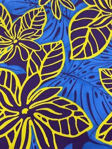 IP84 – Island Prints – Large Yellow / Purple Flowers on Blue Leaves – 65% &hellip;