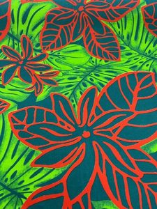 IP85 – Island Prints – Large Red and Teal flowers on Fluro Green Leaves – &hellip;