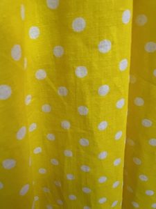 Products: 100% Cotton – Yellow – Large 6mm White spots on Yellow 100% Cotton – 1.15cm wide – per mtr – Moreland Fabrics