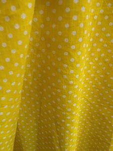 Products: 100% Cotton – Yellow Small 2mm White spots on Yellow 100% Cotton – 1.15cm wide – per mtr – Moreland Fabrics