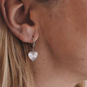 Silver Textured Heart Hoops